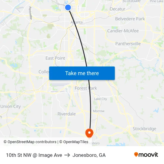 10th St NW @ Image Ave to Jonesboro, GA map
