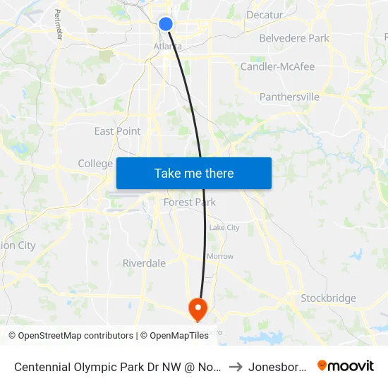Centennial Olympic Park Dr NW @ North Ave NW to Jonesboro, GA map