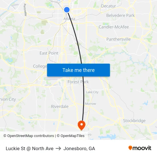 Luckie St @ North Ave to Jonesboro, GA map