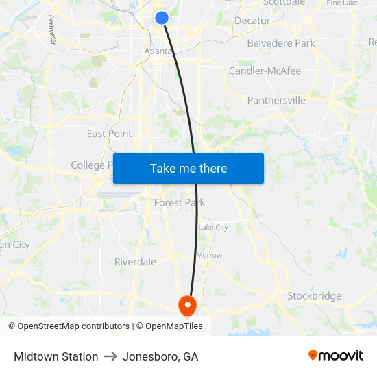 Midtown Station to Jonesboro, GA map