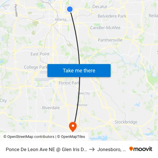 Ponce De Leon Ave NE @ Glen Iris Dr NE to Jonesboro, GA map