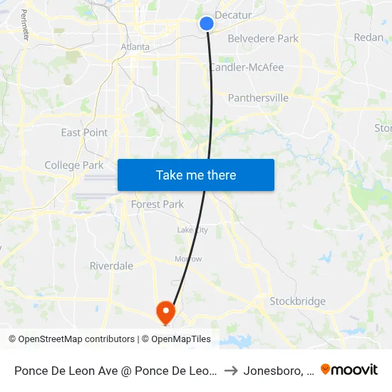 Ponce De Leon Ave @ Ponce De Leon Mnr to Jonesboro, GA map