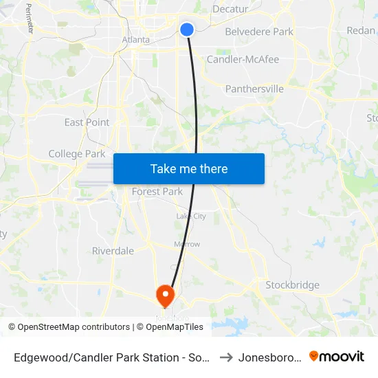 Edgewood/Candler Park Station - South Loop to Jonesboro, GA map