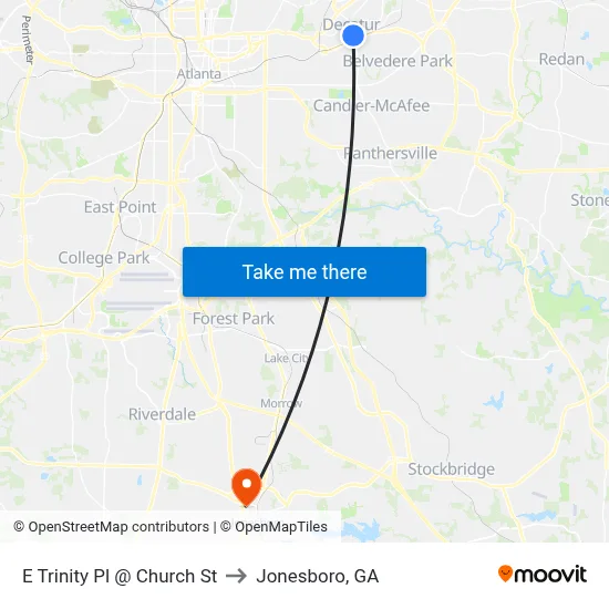 E Trinity Pl @ Church St to Jonesboro, GA map