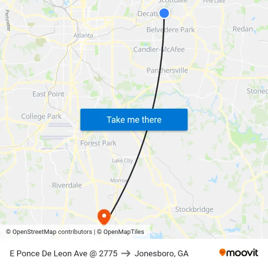 E Ponce De Leon Ave @ 2775 to Jonesboro, GA map