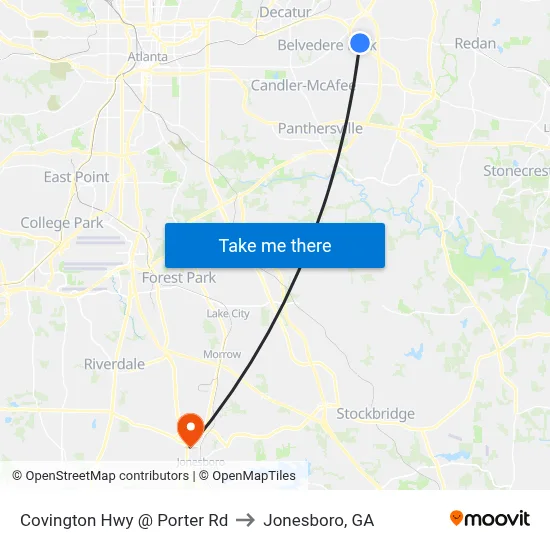 Covington Hwy @ Porter Rd to Jonesboro, GA map
