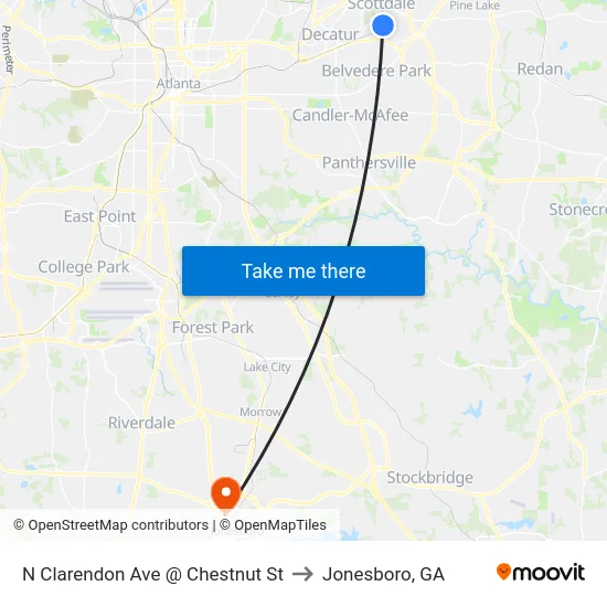 N Clarendon Ave @ Chestnut St to Jonesboro, GA map