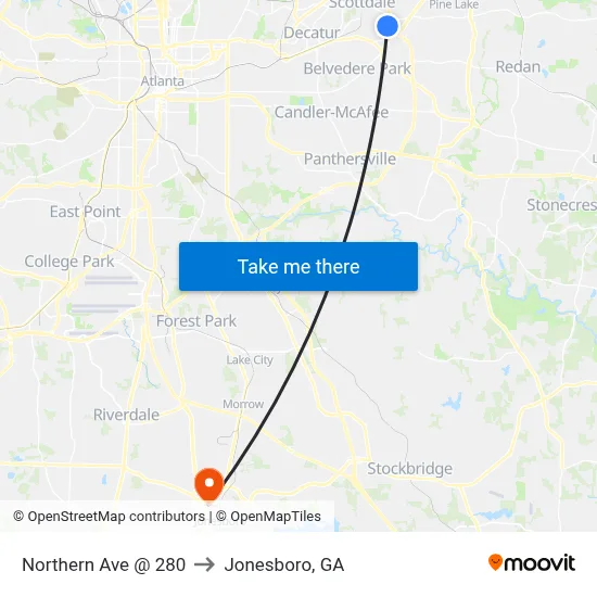 Northern Ave @ 280 to Jonesboro, GA map