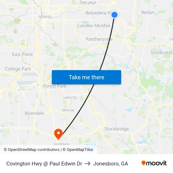 Covington Hwy @ Paul Edwin Dr to Jonesboro, GA map