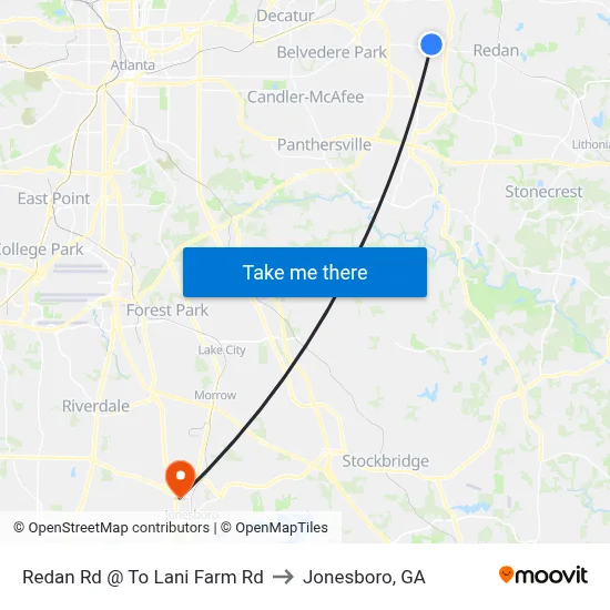 Redan Rd @ To Lani Farm Rd to Jonesboro, GA map