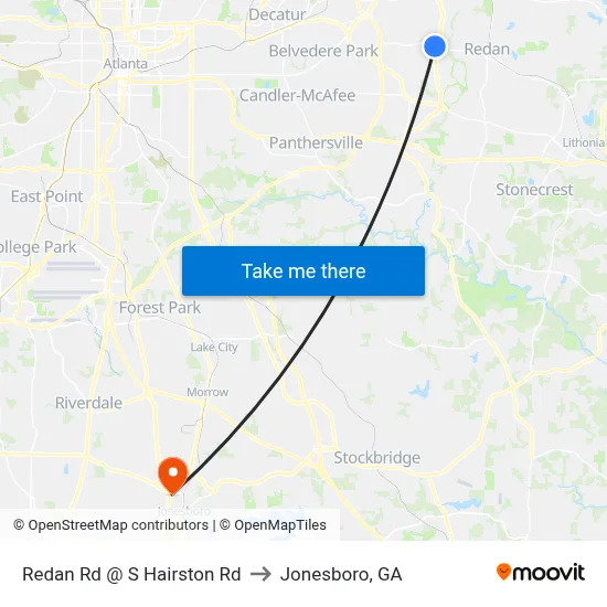 Redan Rd @ S Hairston Rd to Jonesboro, GA map