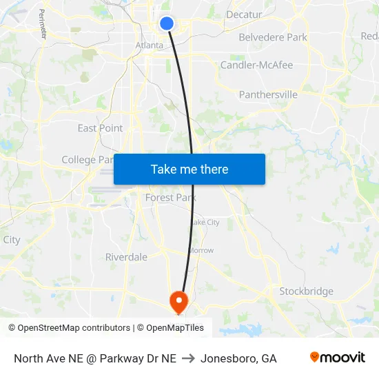 North Ave NE @ Parkway Dr NE to Jonesboro, GA map