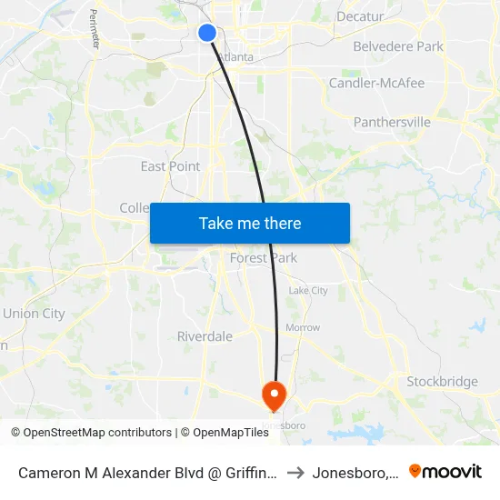 Cameron M Alexander Blvd @ Griffin St NW to Jonesboro, GA map