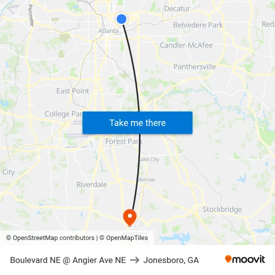 Boulevard NE @ Angier Ave NE to Jonesboro, GA map