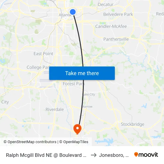 Ralph Mcgill Blvd NE @ Boulevard NE to Jonesboro, GA map