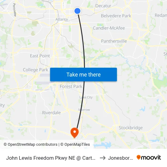 John Lewis Freedom Pkwy NE @ Carter Center Entr to Jonesboro, GA map