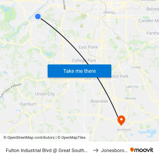 Fulton Industrial Blvd @ Great Southwest Pkwy to Jonesboro, GA map