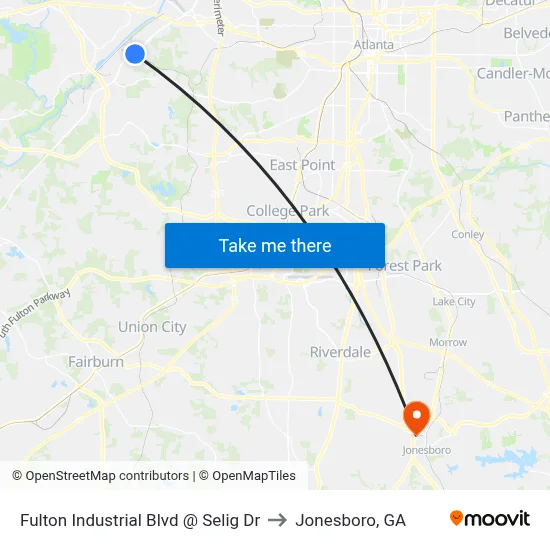 Fulton Industrial Blvd @ Selig Dr to Jonesboro, GA map