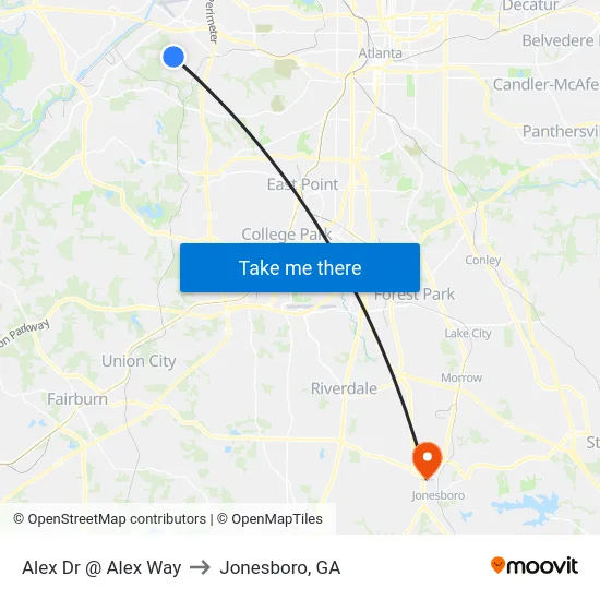 Alex Dr @ Alex Way to Jonesboro, GA map