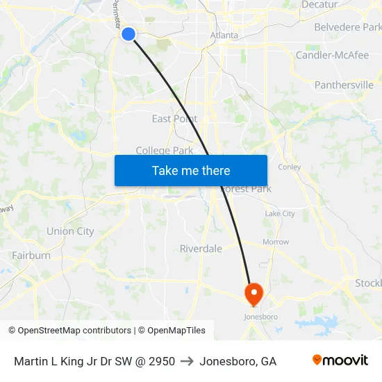 Martin L King Jr Dr SW @ 2950 to Jonesboro, GA map