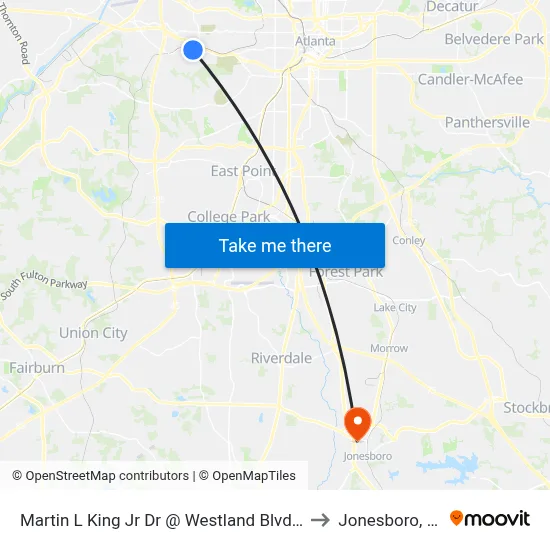 Martin L King Jr Dr @ Westland Blvd NW to Jonesboro, GA map