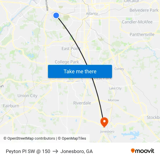 Peyton Pl SW @ 150 to Jonesboro, GA map