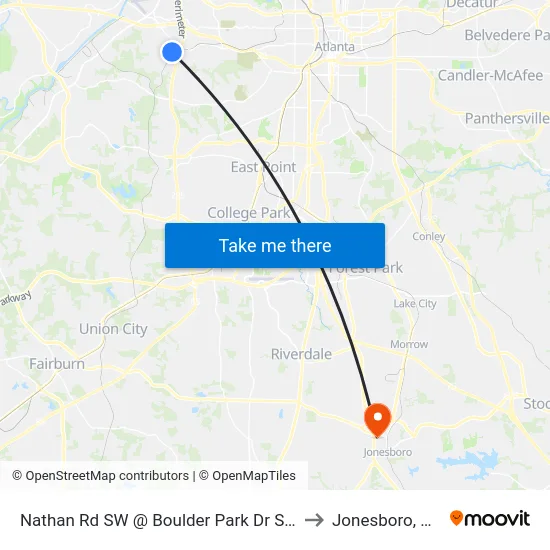Nathan Rd SW @ Boulder Park Dr SW to Jonesboro, GA map