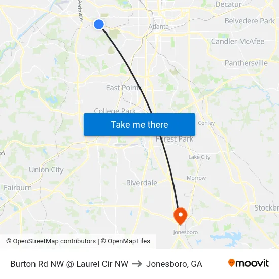 Burton Rd NW @ Laurel Cir NW to Jonesboro, GA map