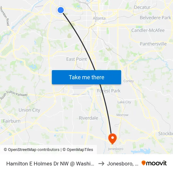 Hamilton E Holmes Dr NW @ Washington to Jonesboro, GA map