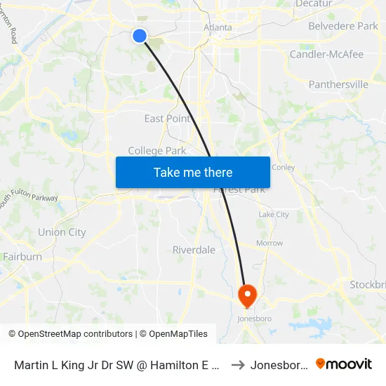 Martin L King Jr Dr SW @ Hamilton E Holmes Dr NW to Jonesboro, GA map