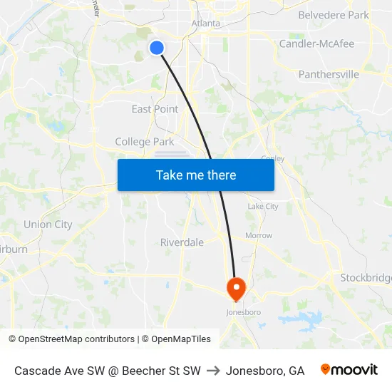 Cascade Ave SW @ Beecher St SW to Jonesboro, GA map