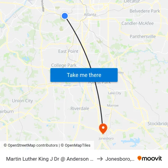 Martin Luther King J Dr @ Anderson Ave SW to Jonesboro, GA map