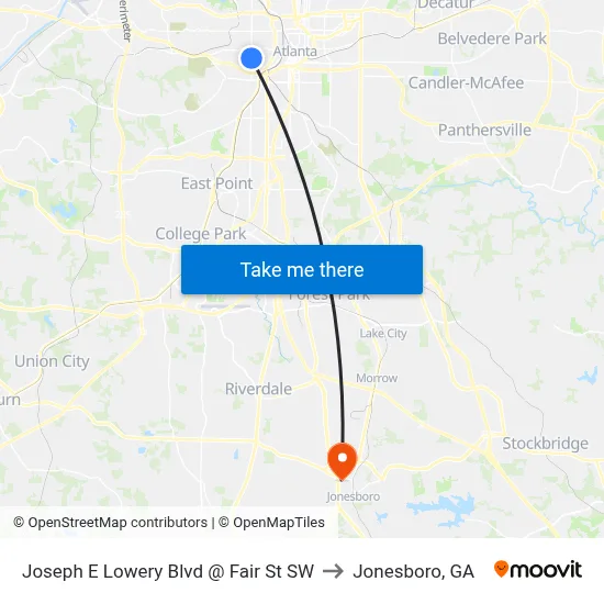 Joseph E Lowery Blvd @ Fair St SW to Jonesboro, GA map