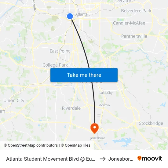 Atlanta Student Movement Blvd @ Euharlee St SW to Jonesboro, GA map