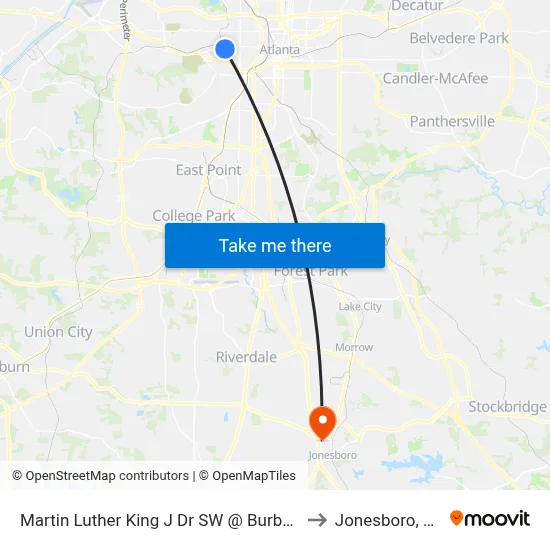 Martin Luther King J Dr SW @ Burbank to Jonesboro, GA map
