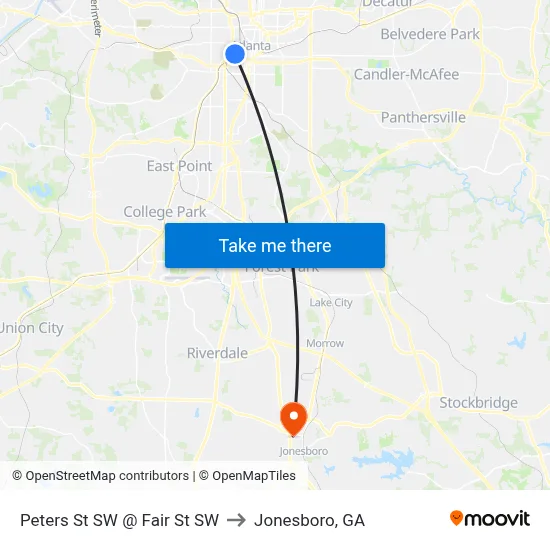 Peters St SW @ Fair St SW to Jonesboro, GA map