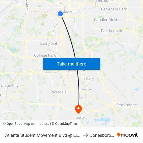 Atlanta Student Movement Blvd @ Elm St SW to Jonesboro, GA map