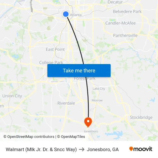 Walmart (Mlk Jr. Dr. & Sncc Way) to Jonesboro, GA map