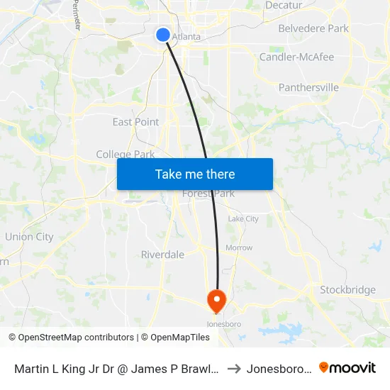 Martin L King Jr Dr @ James P Brawley Dr SW to Jonesboro, GA map