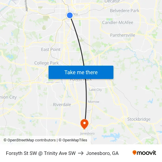 Forsyth St SW @ Trinity Ave SW to Jonesboro, GA map