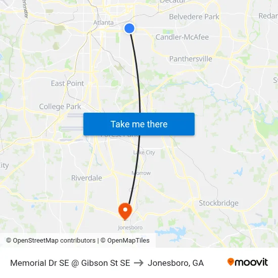 Memorial Dr SE @ Gibson St SE to Jonesboro, GA map