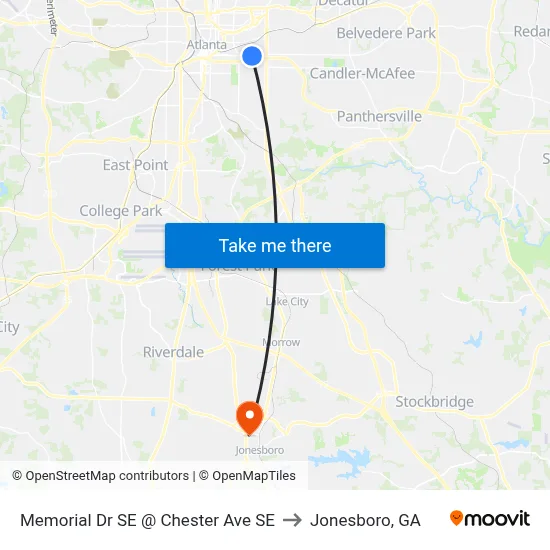 Memorial Dr SE @ Chester Ave SE to Jonesboro, GA map