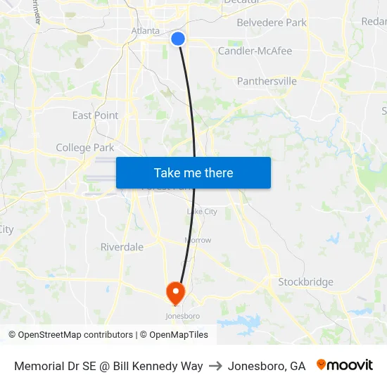 Memorial Dr SE @ Bill Kennedy Way to Jonesboro, GA map