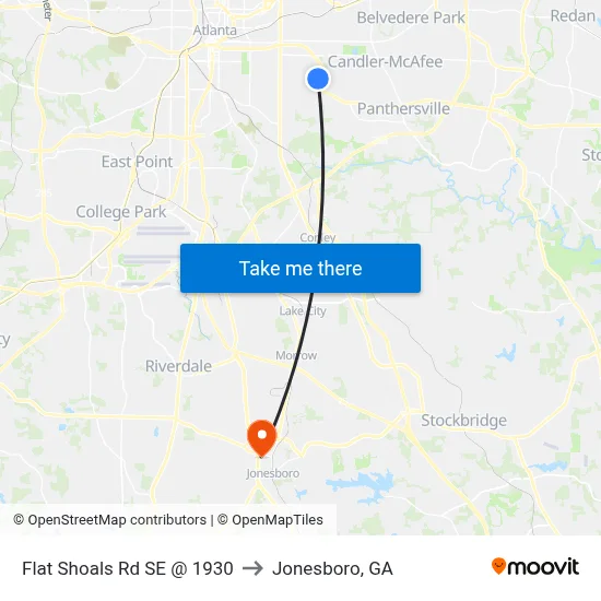 Flat Shoals Rd SE @ 1930 to Jonesboro, GA map