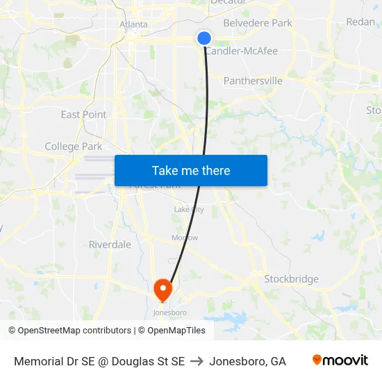 Memorial Dr SE @ Douglas St SE to Jonesboro, GA map