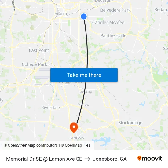 Memorial Dr SE @ Lamon Ave SE to Jonesboro, GA map