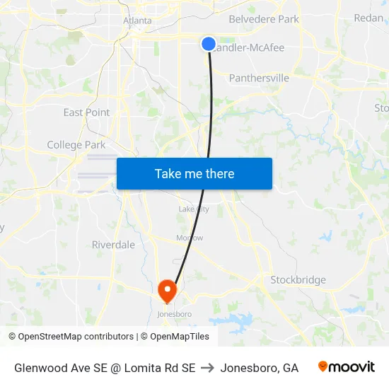 Glenwood Ave SE @ Lomita Rd SE to Jonesboro, GA map