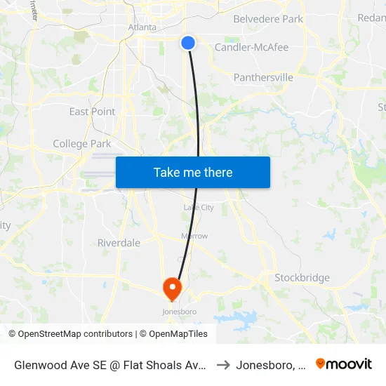 Glenwood Ave SE @ Flat Shoals Ave SE to Jonesboro, GA map