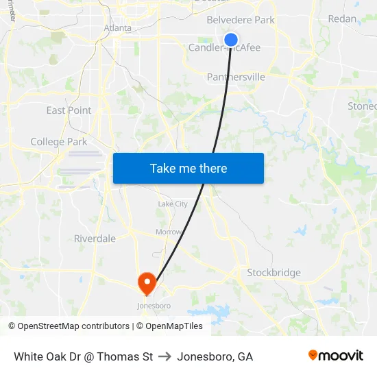 White Oak Dr @ Thomas St to Jonesboro, GA map