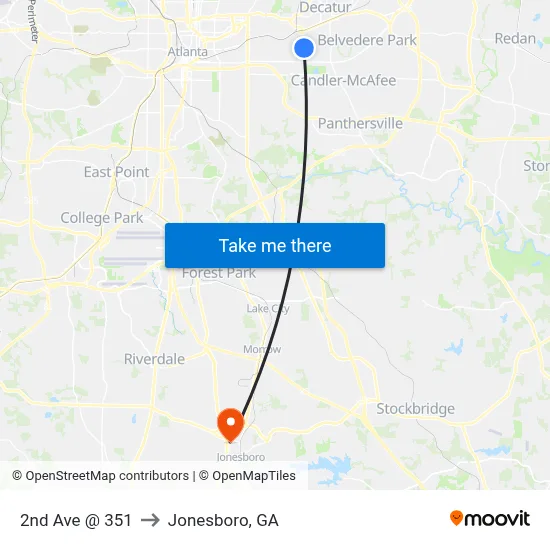 2nd Ave @ 351 to Jonesboro, GA map